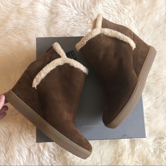 Aquatalia Christen Suede Shearling Wedge Bootie - Picture 10 of 11